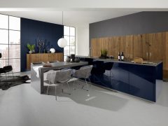 Cocina Moderna Legno Nova Lack Roble Trufa 2 Nova Lack 73T - Tiefblau Hochglanz / Legno 59T - Eiche Trüffel